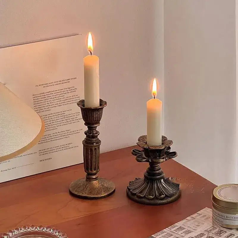 Antique Bronze Candlesticks Candle Holder Set │ Retro Vintage Taper Candle Stand - Besontique Home