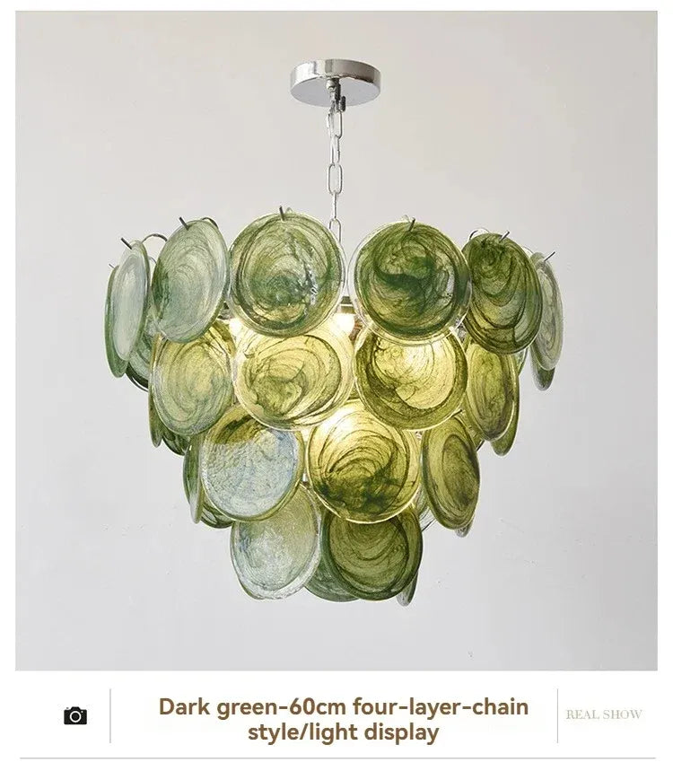 Modern Vintage Dark Green Glass Chandelier │ Crystal Pendant Pendant Ceiling Lamp Light - Besontique Home