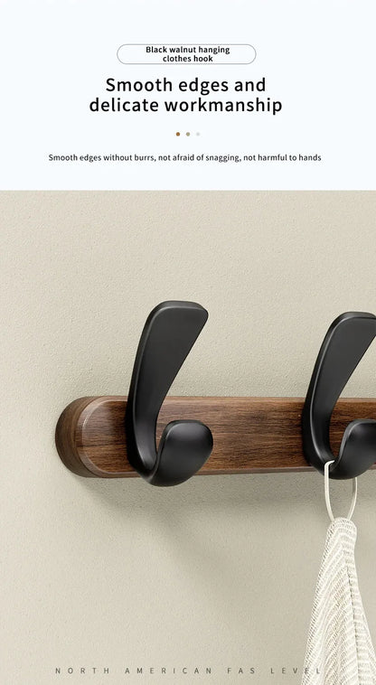 Modern Walnut Moon Shape Coat Rack (White/Black)│ Wall Mounted Wooden Metal Hooks