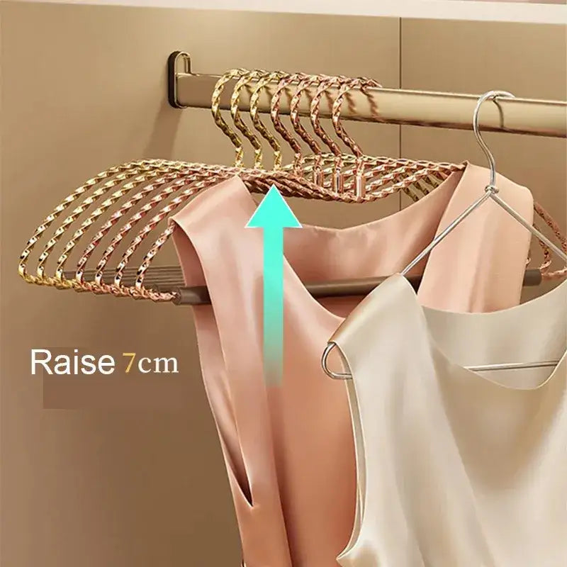 3 pcs Luxury Gold Metal Clothes Hangers │ Anti-Slip Clothes Rack with Wood Bar - Besontique Home