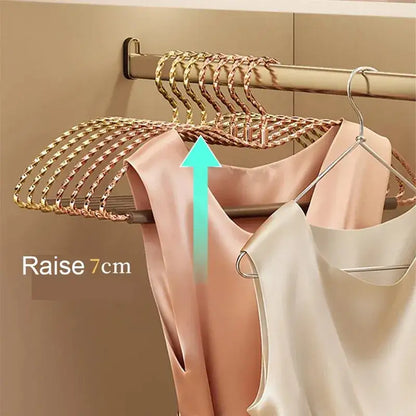 3 pcs Luxury Gold Metal Clothes Hangers │ Anti-Slip Clothes Rack with Wood Bar - Besontique Home