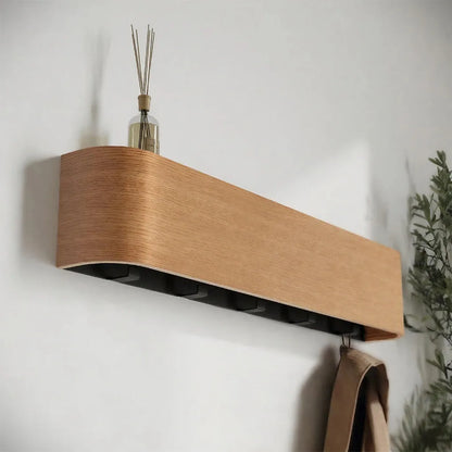 Modern Wooden Entrance Wall Mounted Clothing Rack Shelf with hidden hooks Besontique Home Decor