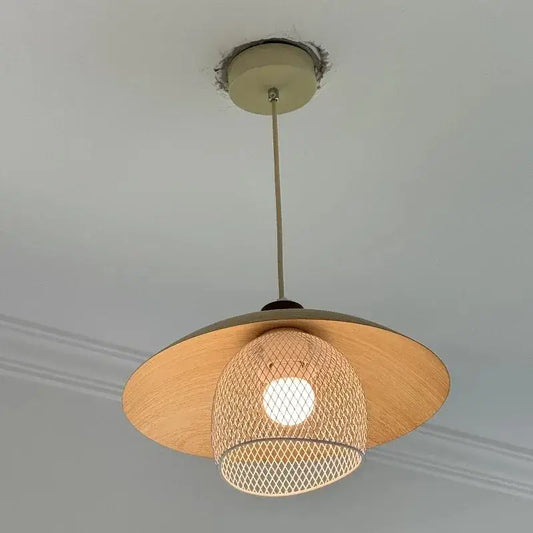 Minimal French Wood & Metal Pendant Lamp – Modern Ceiling Light Fixture - Besontique Home