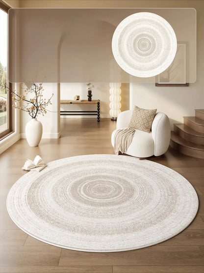Cream Round Floor Plush Rug │ Minimal Fluffy Decorative Carpet │ Simple Large Lounge Mat Besontique Home Decor