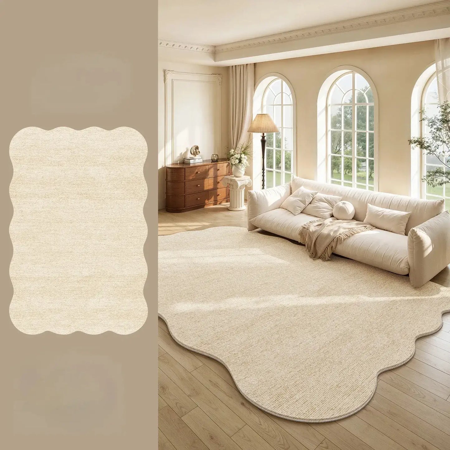 Cream Plush Irregular Rug Soft Fluffy Carpet for Bedroom - Besontique Home