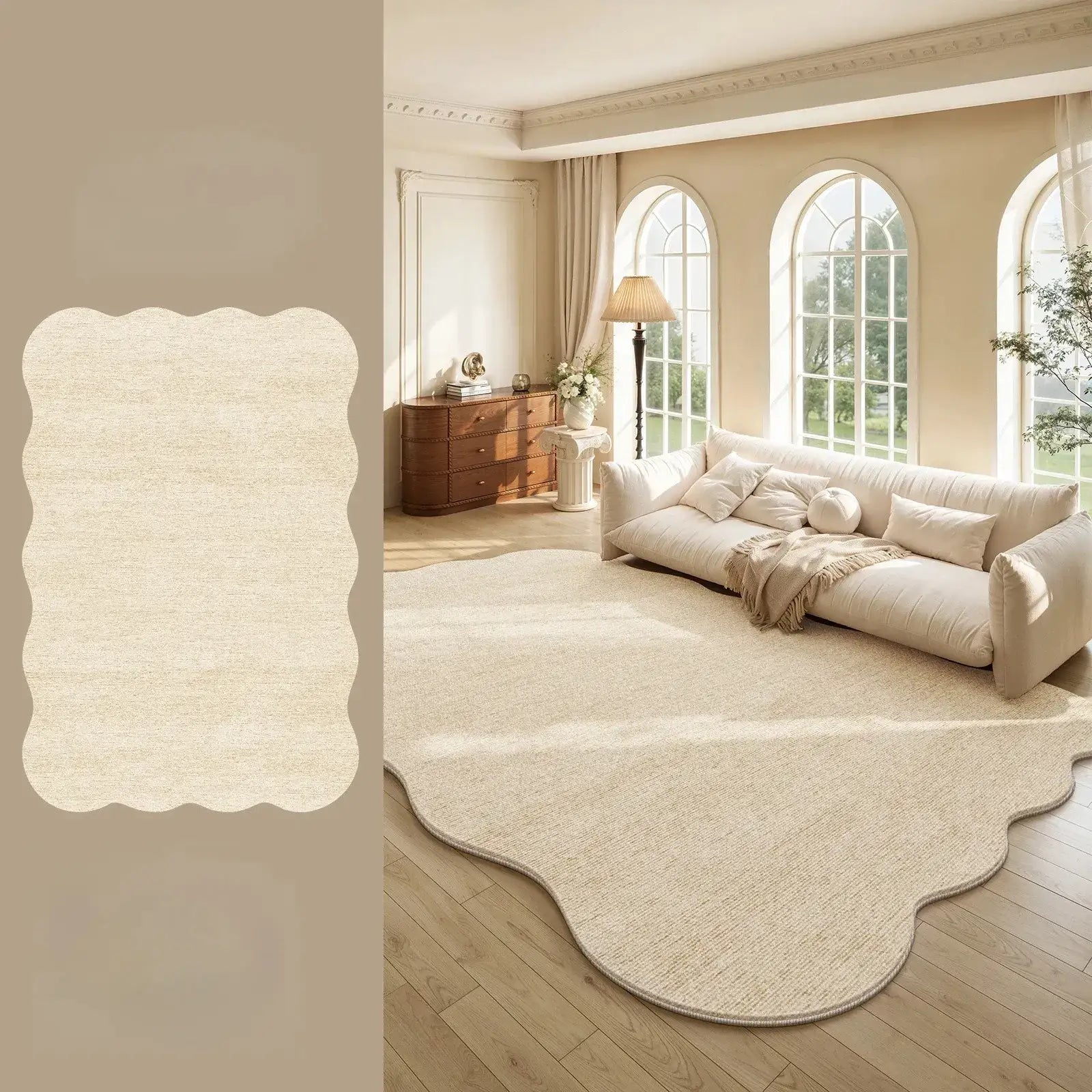 Cream Plush Irregular Rug Soft Fluffy Carpet for Bedroom - Besontique Home