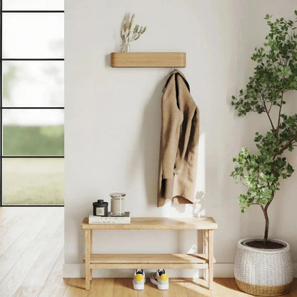 Modern Wooden Entrance Wall Mounted Clothing Rack Shelf with hidden hooks Besontique Home Decor