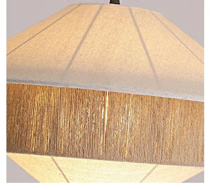 Japandi White Cloth Rattan Hemp Rope Pendant Ceiling Lamp Light - Besontique Home
