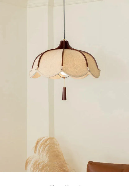 Wood Fabric Linen Pendant Ceiling Light │ Modern Retro style Bedroom Hanging Lamp - Besontique Home
