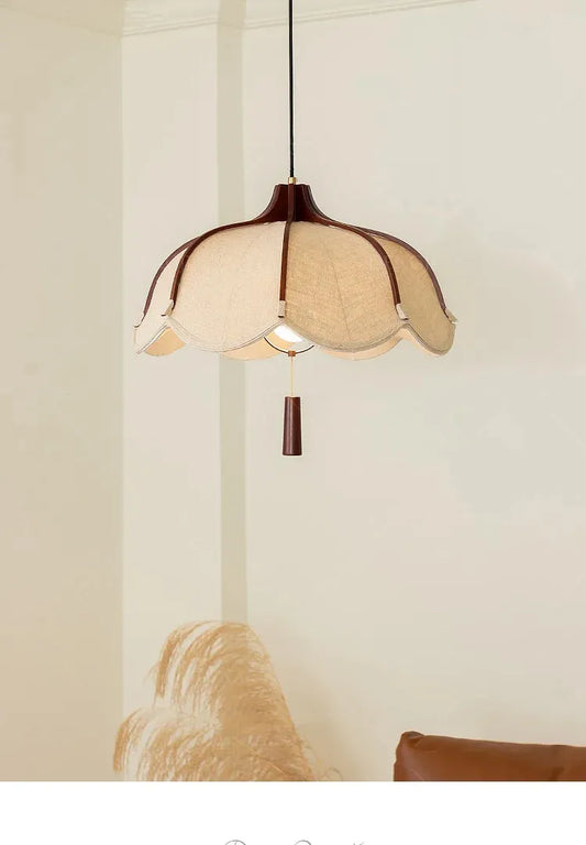 Wood Fabric Linen Pendant Ceiling Light │ Modern Retro style Bedroom Hanging Lamp - Besontique Home