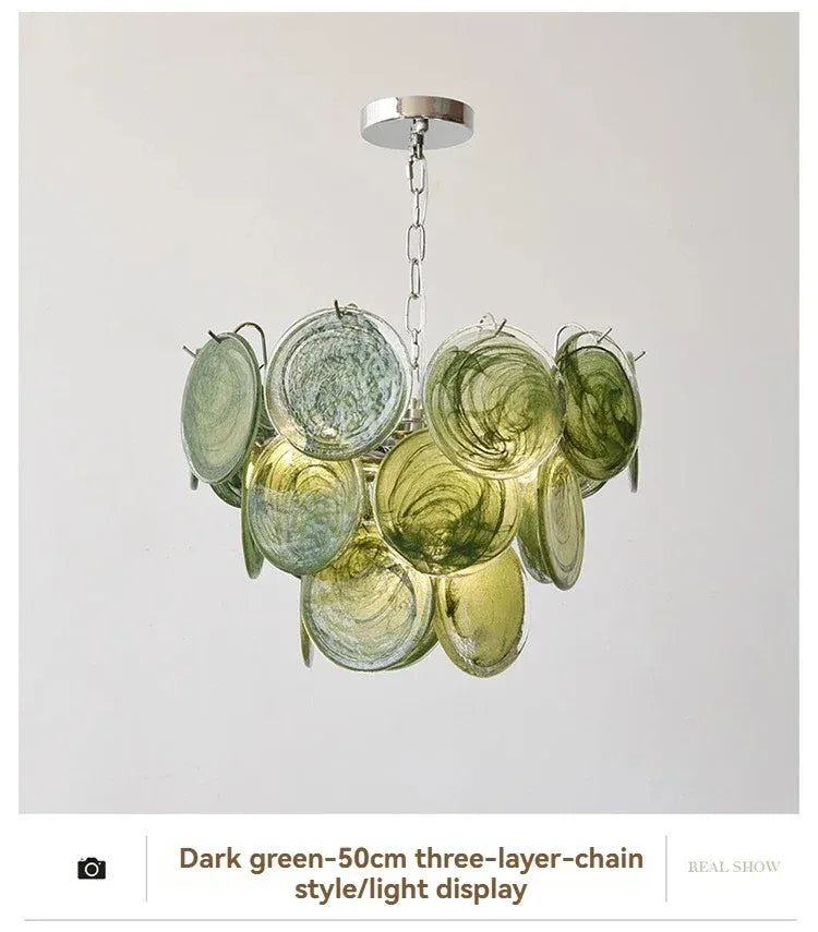 Modern Vintage Dark Green Glass Chandelier │ Crystal Pendant Pendant Ceiling Lamp Light - Besontique Home