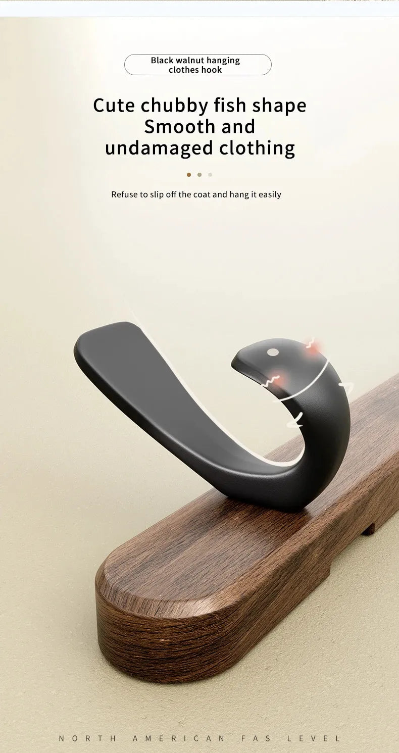 Modern Walnut Moon Shape Coat Rack (White/Black)│ Wall Mounted Wooden Metal Hooks