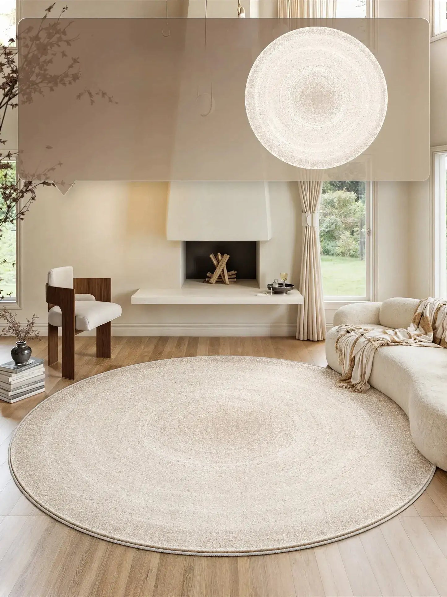 Cream Round Floor Plush Rug │ Minimal Fluffy Decorative Carpet │ Simple Large Lounge Mat Besontique Home Decor