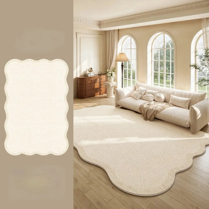 Cream Plush Irregular Rug Soft Fluffy Carpet for Bedroom - Besontique Home