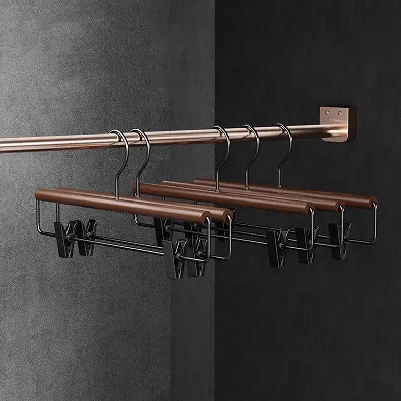 10pcs Luxury Beech Wood Clothes Hangers │ Seamless Iron Wardrobe Clothes Rack with Wood Bar  - Besontique Home