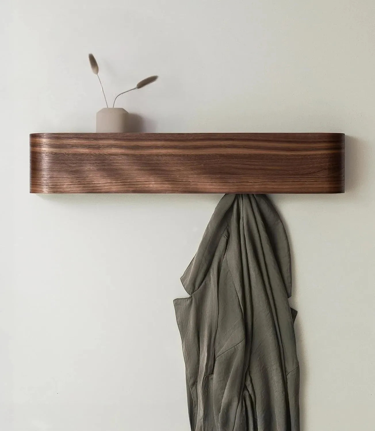 Modern Wooden Entrance Wall Mounted Clothing Rack Shelf with hidden hooks Besontique Home Decor
