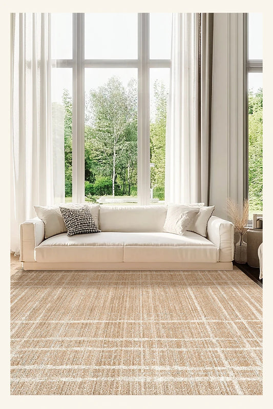 Brown Beige Line Plaid Large Area Carpet │ Minimal Soft Home Decorative Non-Slip Rug
