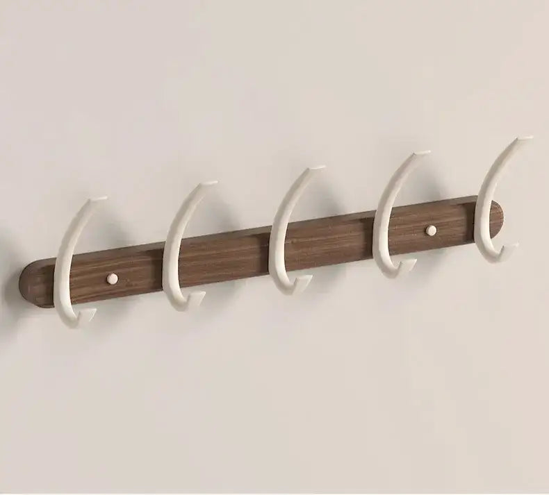 Modern Walnut Moon Shape Coat Rack (White/Black)│ Wall Mounted Wooden Metal Hooks - Besontique Home