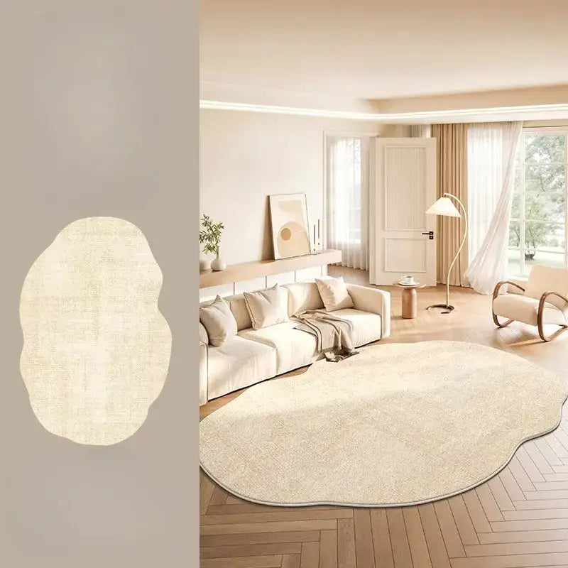 Minimal Style Cream Fluffy Plush Irregular Shape Rug - Besontique Home