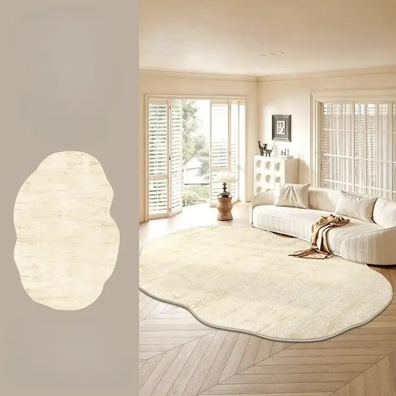 Minimal Style Cream Fluffy Plush Irregular Shape Rug - Besontique Home