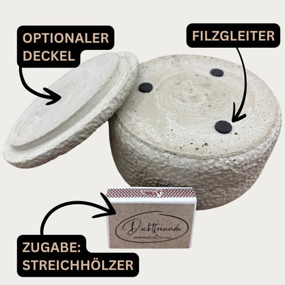 Outdoor Citronella-Betonkerze „Mugge Schreck“ – Handgemachter Insektenschutz aus dem Südschwarzwald mit Blütenverzierung