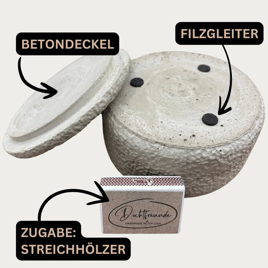 Betonkerze "Grey Cinnamon" Stilvolle Sojawachskerze für Ihr Zuhause. Aromatherapie Kerze mit Blütenverzierung und HOCHWERTIGEM Baumwolldocht aus dem Südschwarzwald