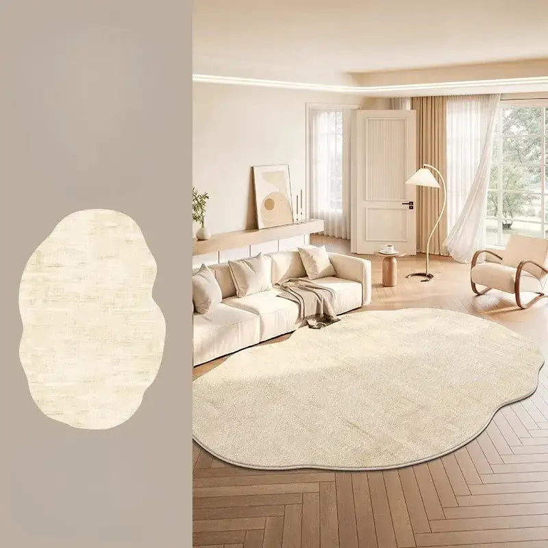 Minimal Style Cream Fluffy Plush Irregular Shape Rug - Besontique Home