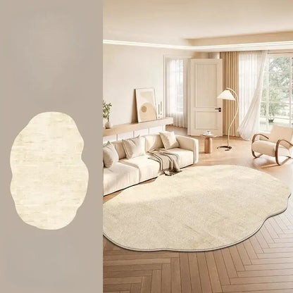 Minimal Style Cream Fluffy Plush Irregular Shape Rug - Besontique Home