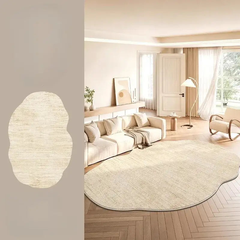 Minimal Style Cream Fluffy Plush Irregular Shape Rug - Besontique Home