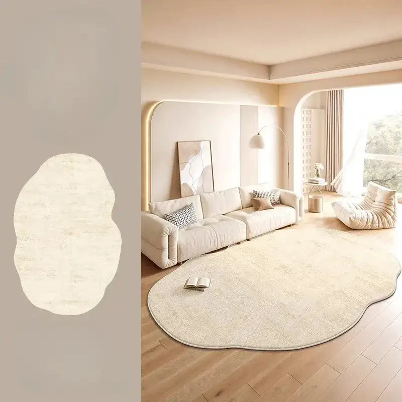 Minimal Style Cream Fluffy Plush Irregular Shape Rug - Besontique Home