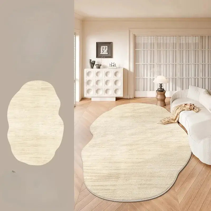 Minimal Style Cream Fluffy Plush Irregular Shape Rug - Besontique Home