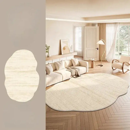 Minimal Style Cream Fluffy Plush Irregular Shape Rug - Besontique Home