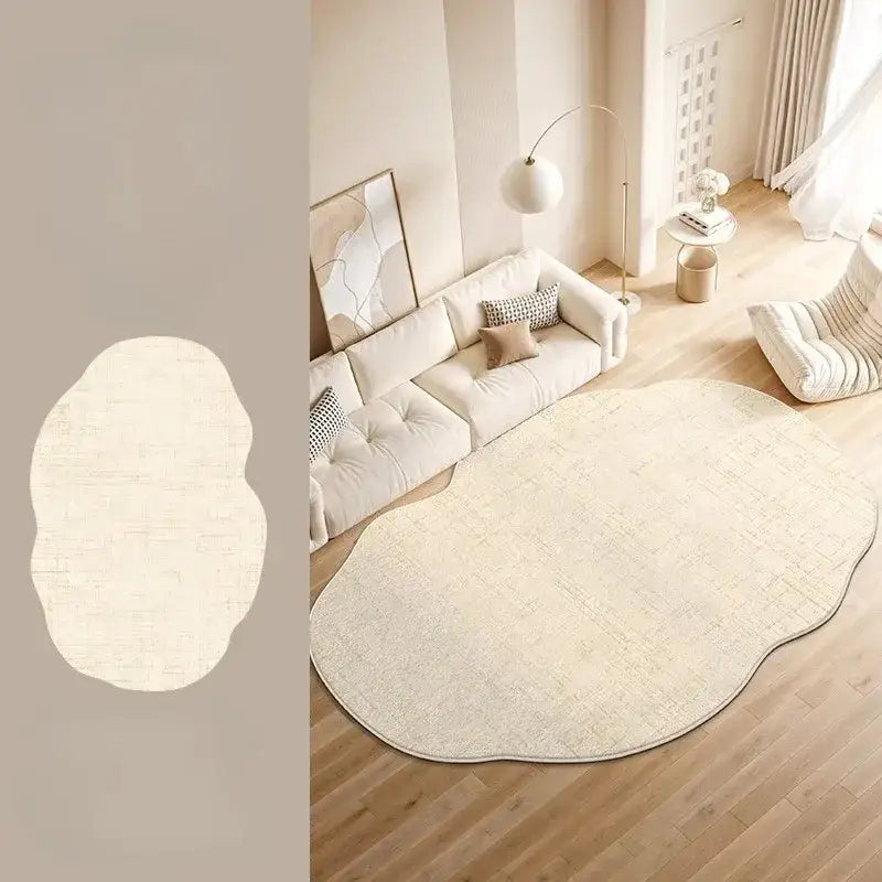 Minimal Style Cream Fluffy Plush Irregular Shape Rug - Besontique Home