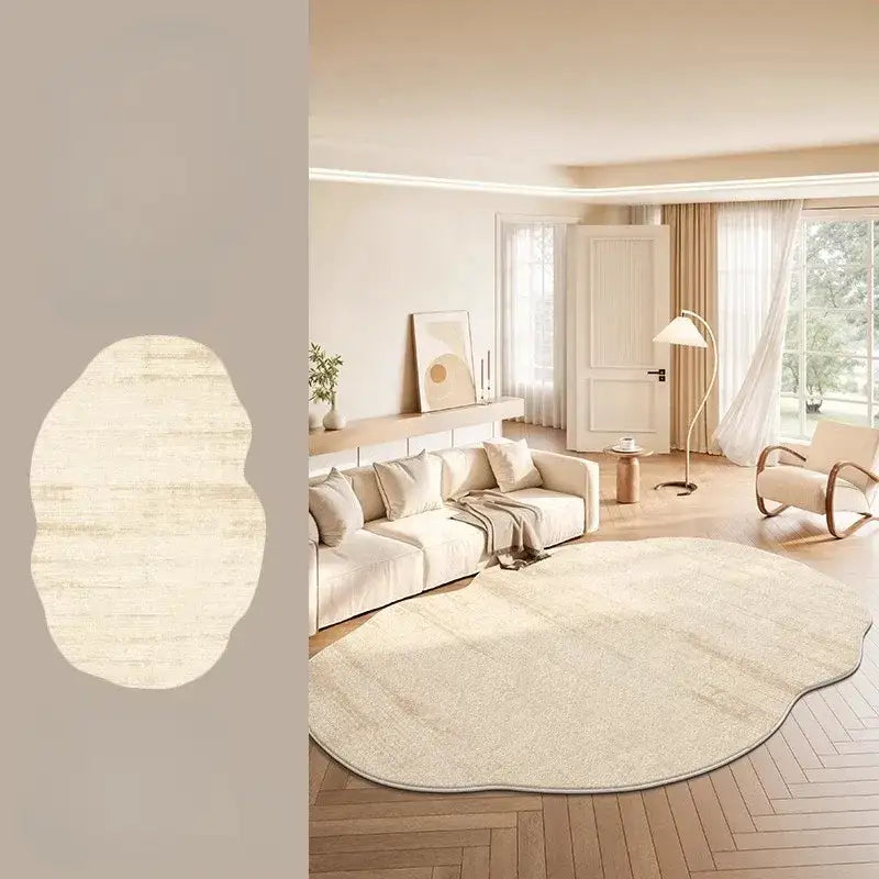Minimal Style Cream Fluffy Plush Irregular Shape Rug - Besontique Home