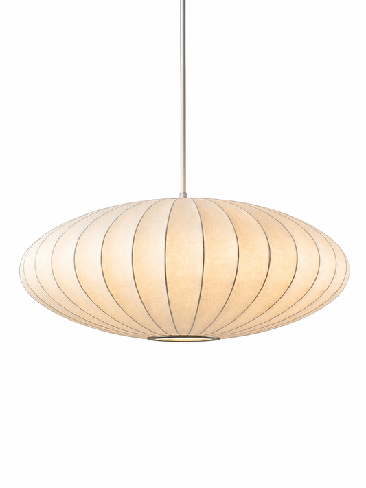 Minimal Nordic Silk Fabric Pendant Light │ Japandi style White Ceiling Hanging Chandelier - Besontique Home