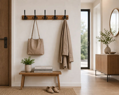 Modern Wooden Coat Rack Wall Mount with 5 Hooks Besontique Home Decor