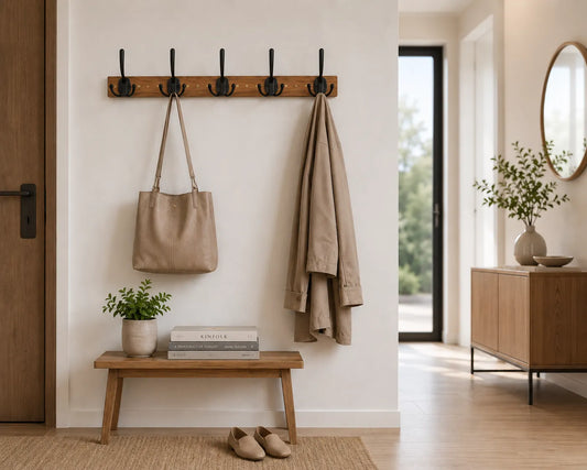 Modern Wooden Coat Rack Wall Mount with 5 Hooks Besontique Home Decor