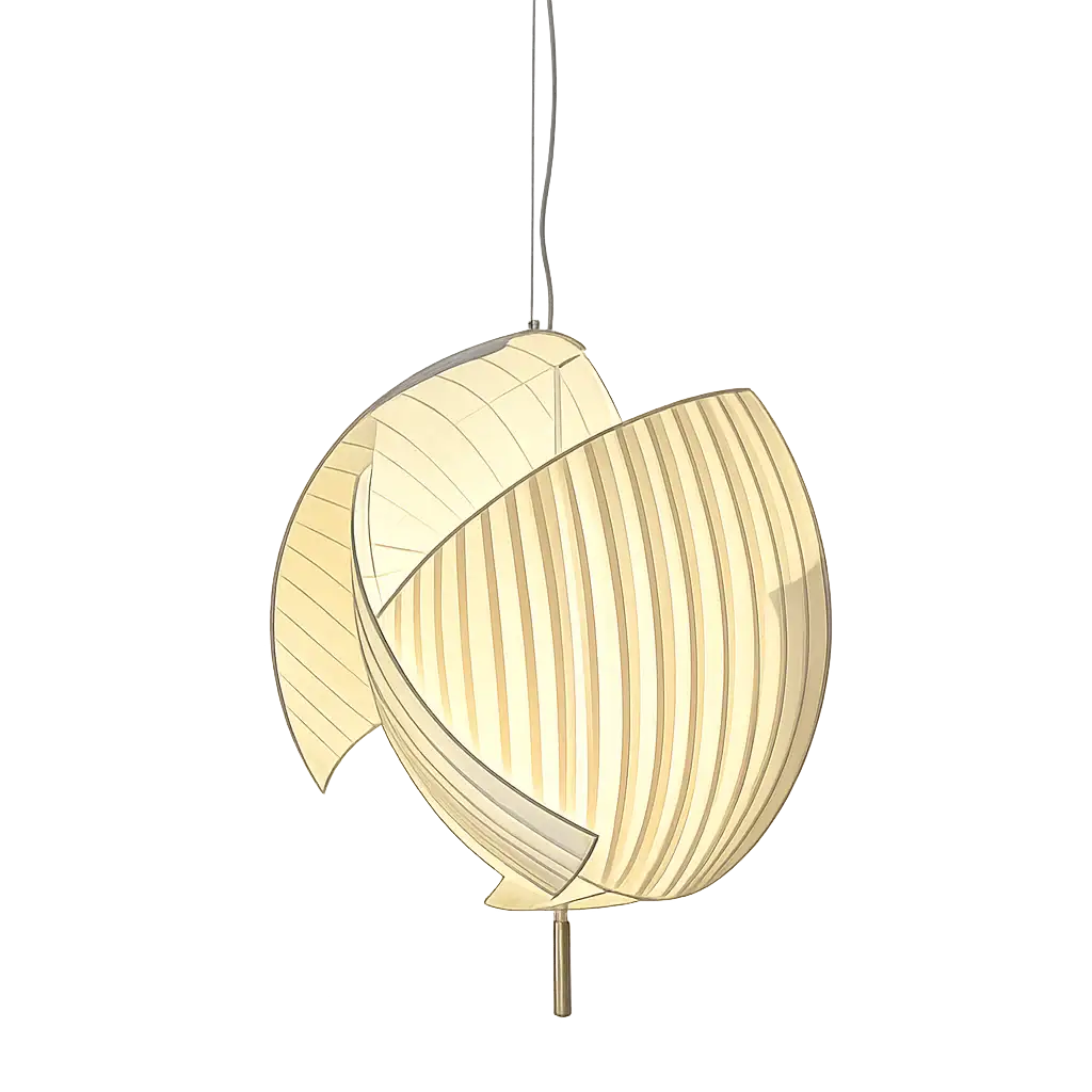 Modern pendant light with a unique design on a white background