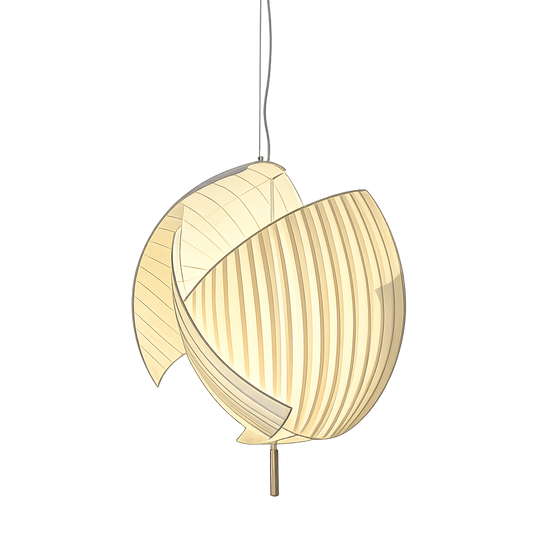 Modern pendant light with a unique design on a white background