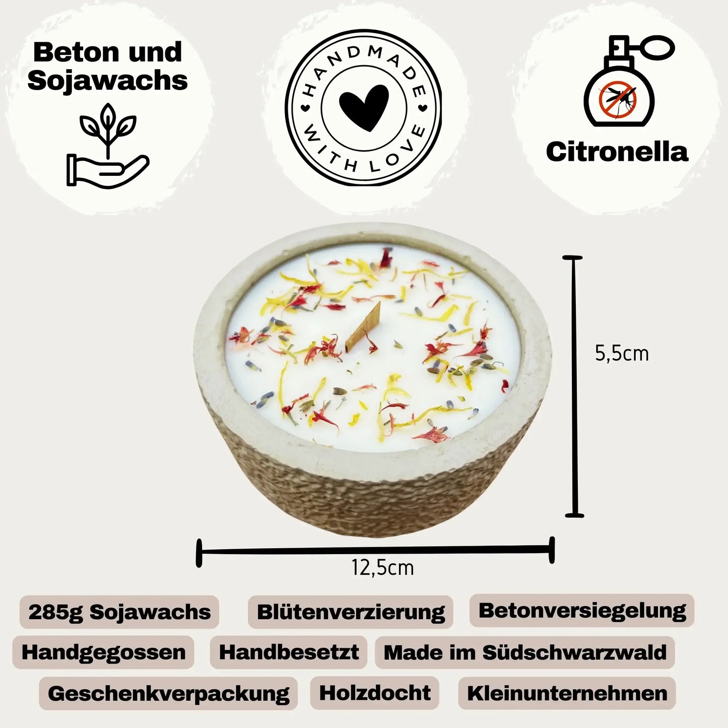 Limitierte Einzelstücke: Outdoor Citronella-Betonkerze „Mugge Schreck“ – Handgemachter Insektenschutz aus dem Südschwarzwald