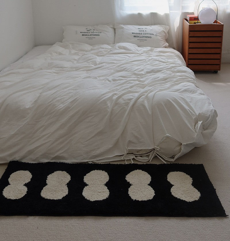 Modern Vintage Tufting Black / White / Brown Geometric Pattern Bedside Rug │ Soft Long Carpet  For Home Decor Besontique