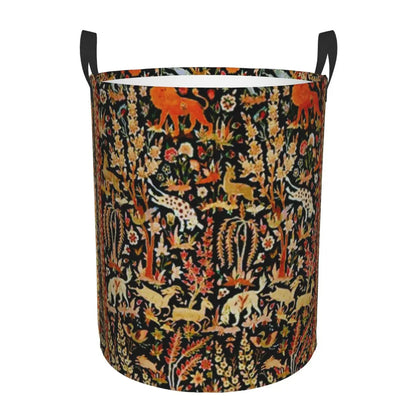 Aubusson Tapestry Printed Laundry Basket │ Foldable French Motif Decorative Hamper Organizer - Besontique Home