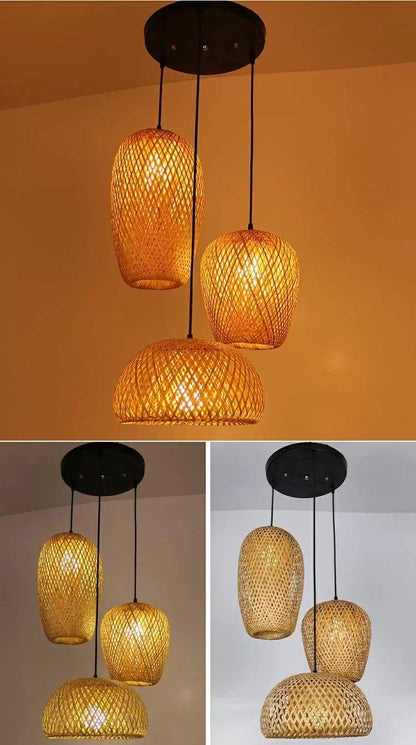 Bamboo Hanging Ceiling Lamp 3 Set │ Handmade Wooden Ratten Lighting For Home Decoration - Besontique