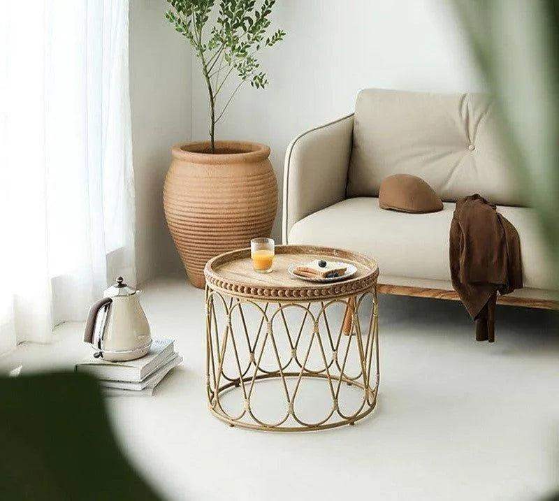 Bamboo Rattan Side Table │ Modern Boho Coffee Table Furniture - Besontique Home