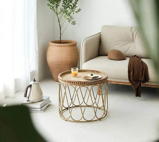 Bamboo Rattan Side Table │ Modern Boho Coffee Table Furniture - Besontique Home