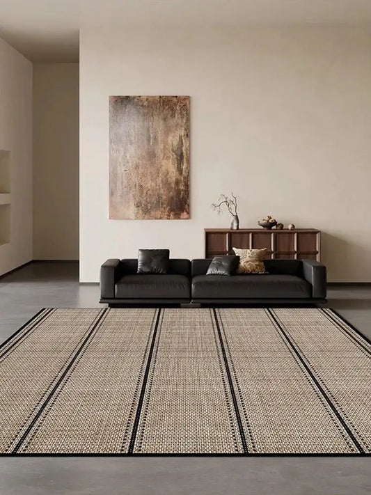 Beige Black Plaid Pattern Modern Rug │ Artistic Retro Style Anti-slip bottom Large Carpet - Besontique Home