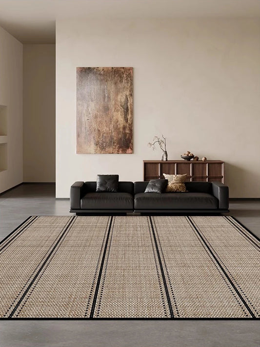 Beige Black Plaid Pattern Modern Rug │ Artistic Retro Style Anti-slip bottom Large Carpet - Besontique Home