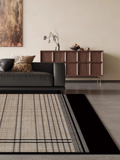Beige Black Plaid Pattern Modern Rug │ Artistic Retro Style Anti-slip bottom Large Carpet - Besontique Home