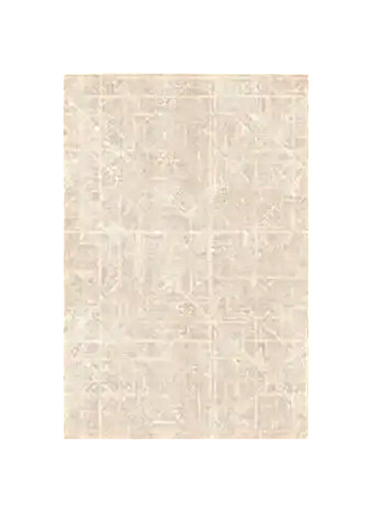 Beige area rug with subtle pattern on a white background