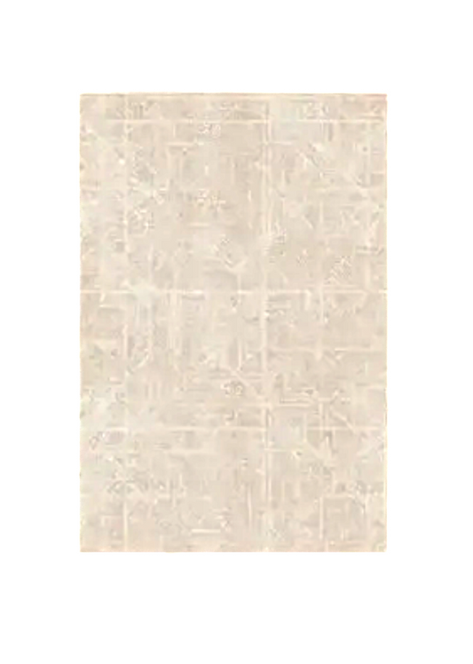 Beige area rug with subtle pattern on a white background